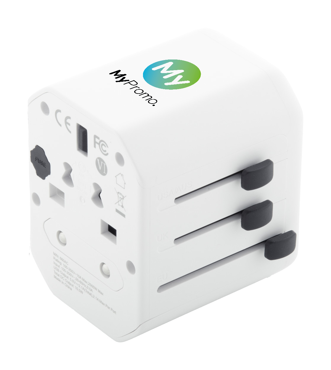 Adaptateur de voyage | ABS | 63×53×55 mm | Universal | 1 USB & 1 USB-C